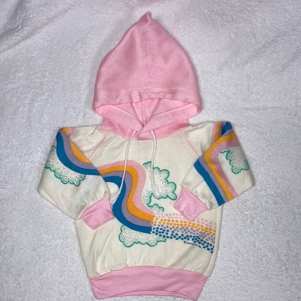Vtg. 80’s  babyfair acrylic rainbow pullover hoodie 24m/2t
